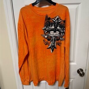 Archaic By Affliction Men's Orange T-Shirt Long Sleeve LUSTROUS Skull Biker 2XL